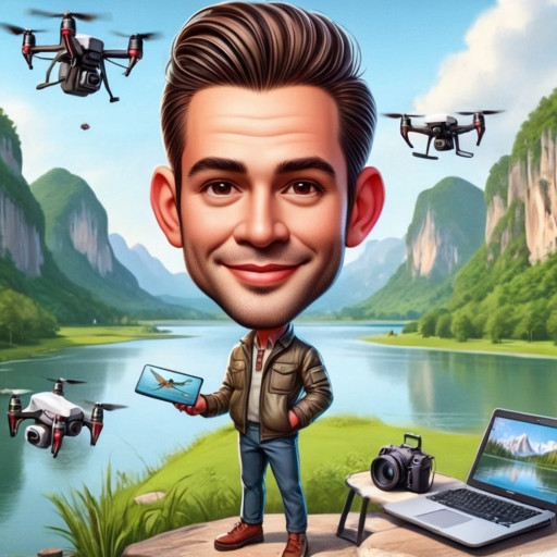 Детализированный шарж рыбака с профессиональными снастями и трофейной рыбой