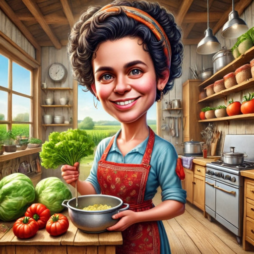 веселый шарж домохозяйки на кухне