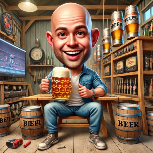 Групповой шарж охотников в лесу с трофеями и охотничьими собаками