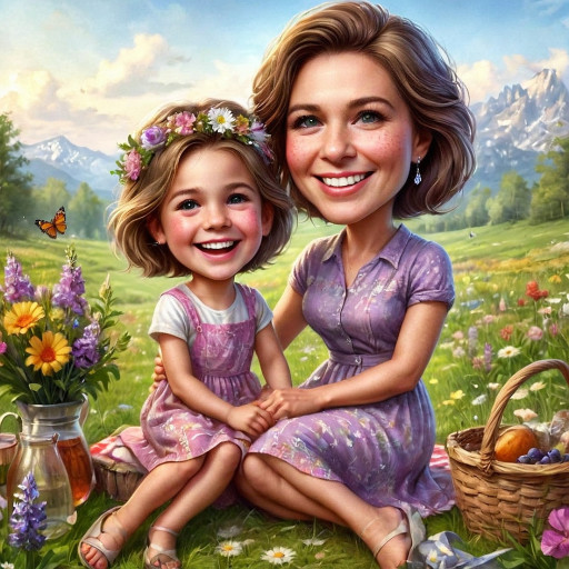 Портрет дочери, созданный искусственным интеллектом в стиле шаржа