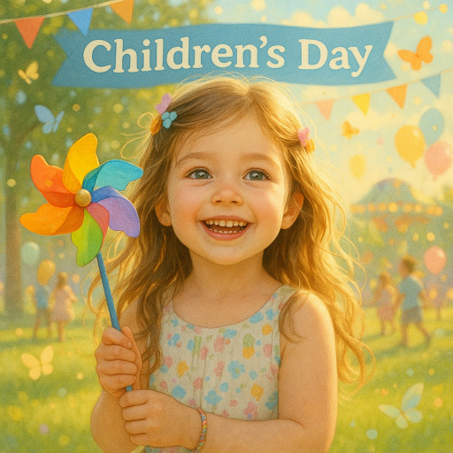 Яркий ИИ-шарж ребенка в стиле супергероя на День защиты детей