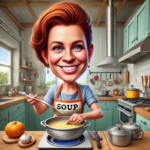 шарж хозяйки дома в окружении домашних дел